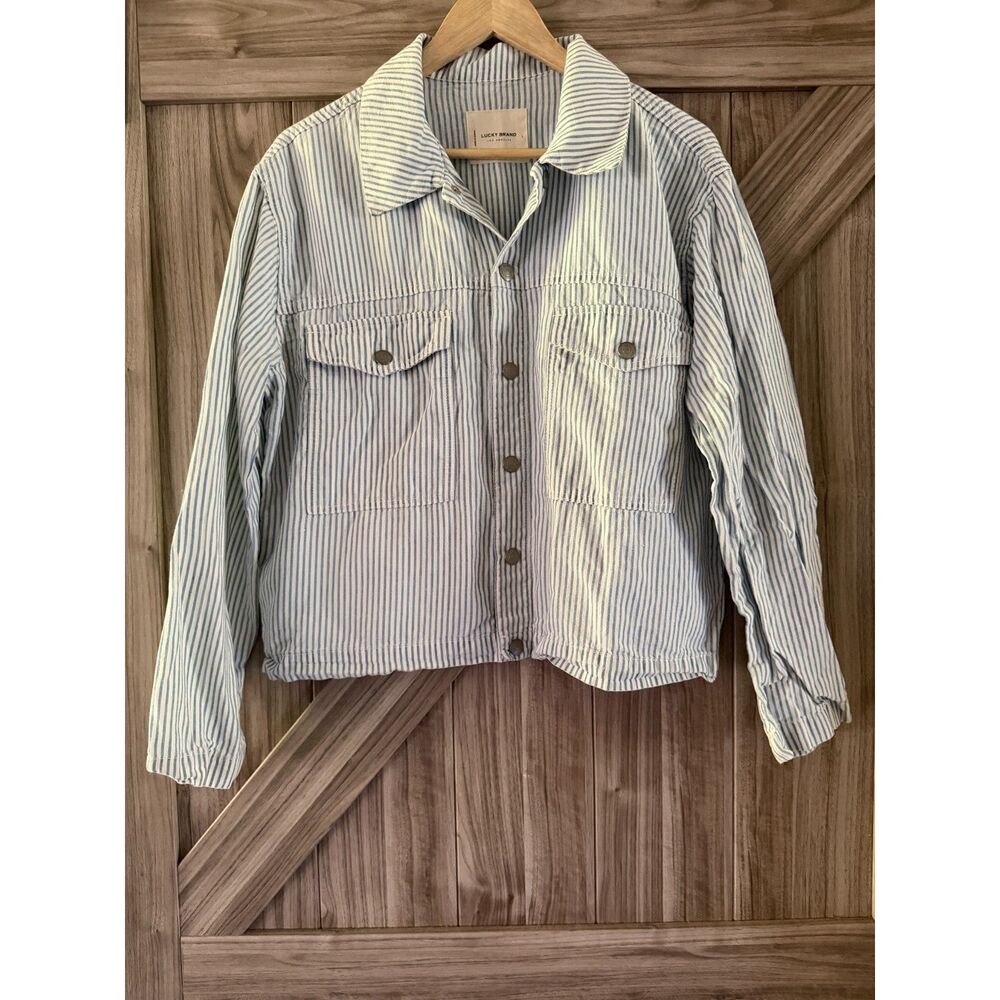 Lucky Brand Blue White Striped Cotton Linen Jacket